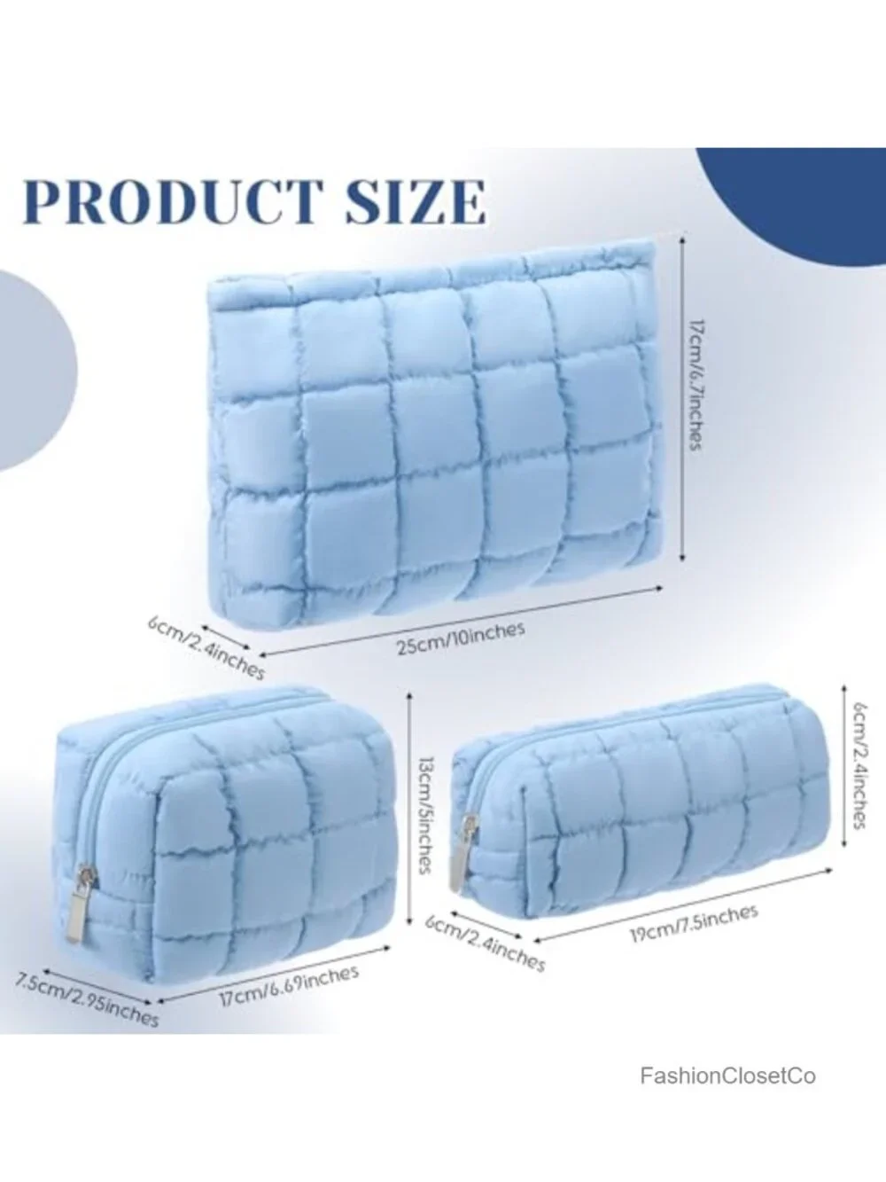 3 Pcs Quilted Puffy Makeup Bag Set Cosmetic Pouch for Women Checkered Travel
